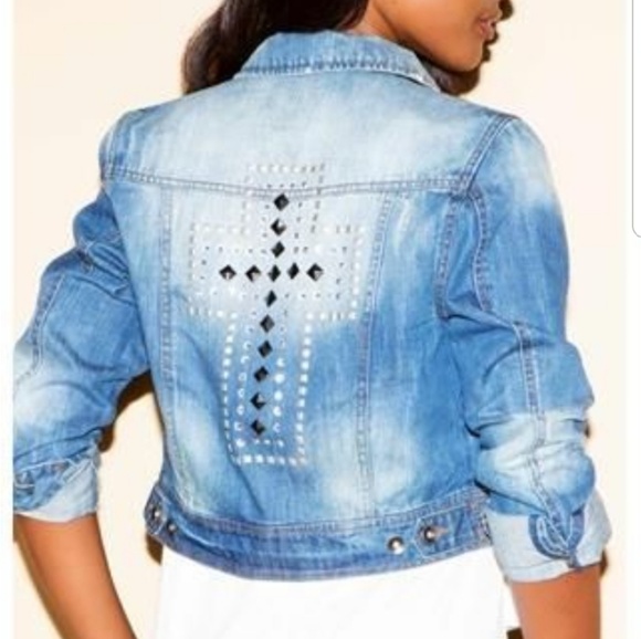 Body Central Jackets & Blazers - Body Central Cross Studded Denim Jacket